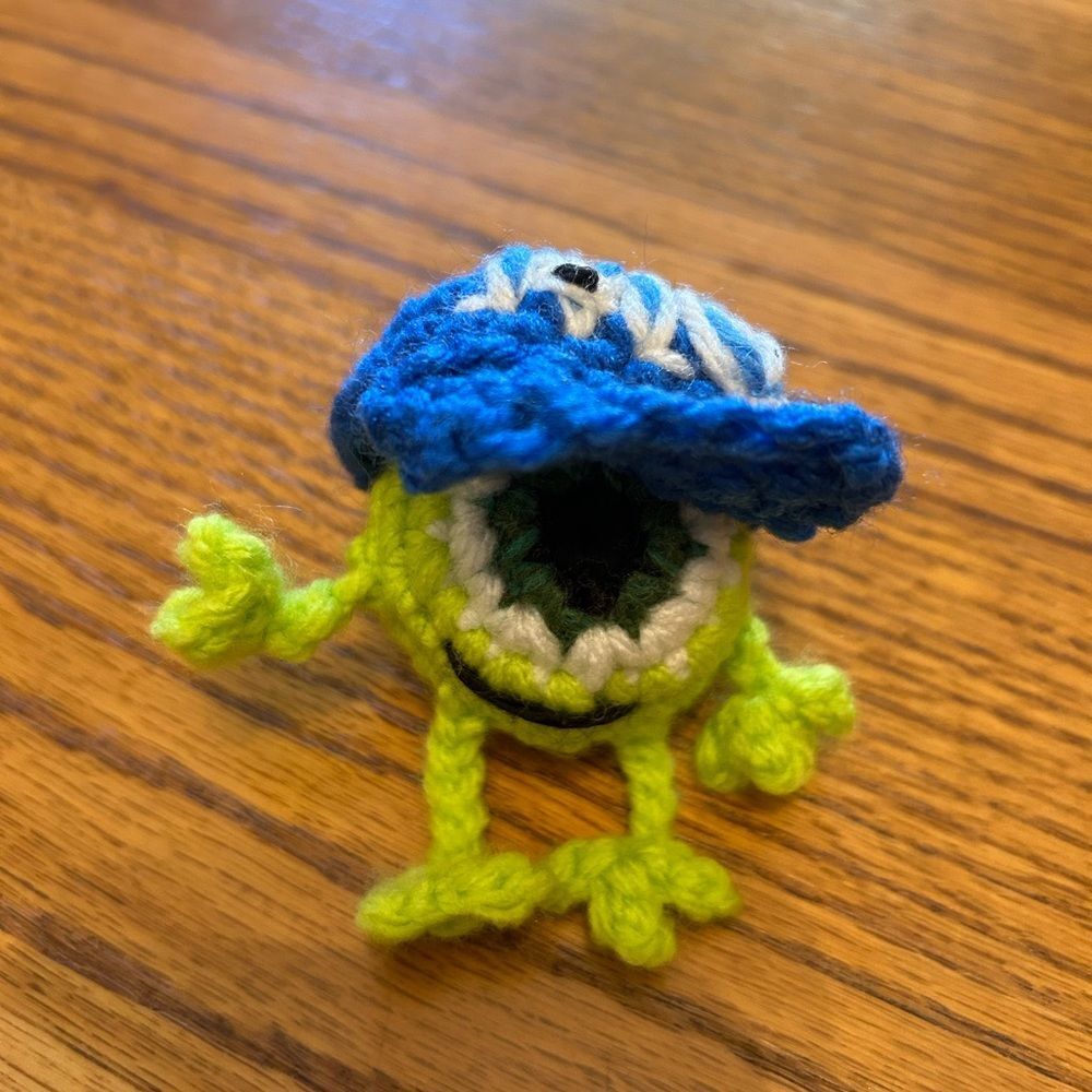 Baby Mike Wazowski With Monsters Inc. Hat Crochet Amigurumi Doll